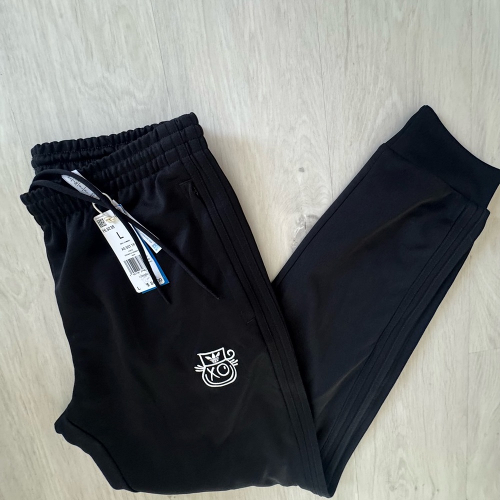 adidas Originals Black Cargo Jogger Pants with White Logo
